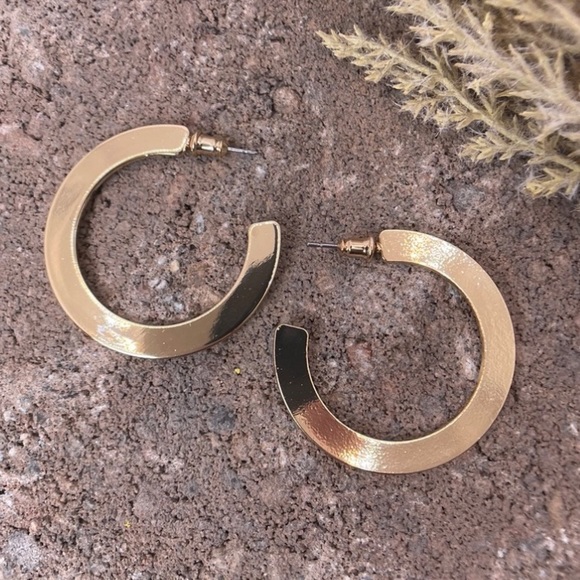 Grit and Grace Jewelry - Polished Wide Flat Gold Hoop Earrings